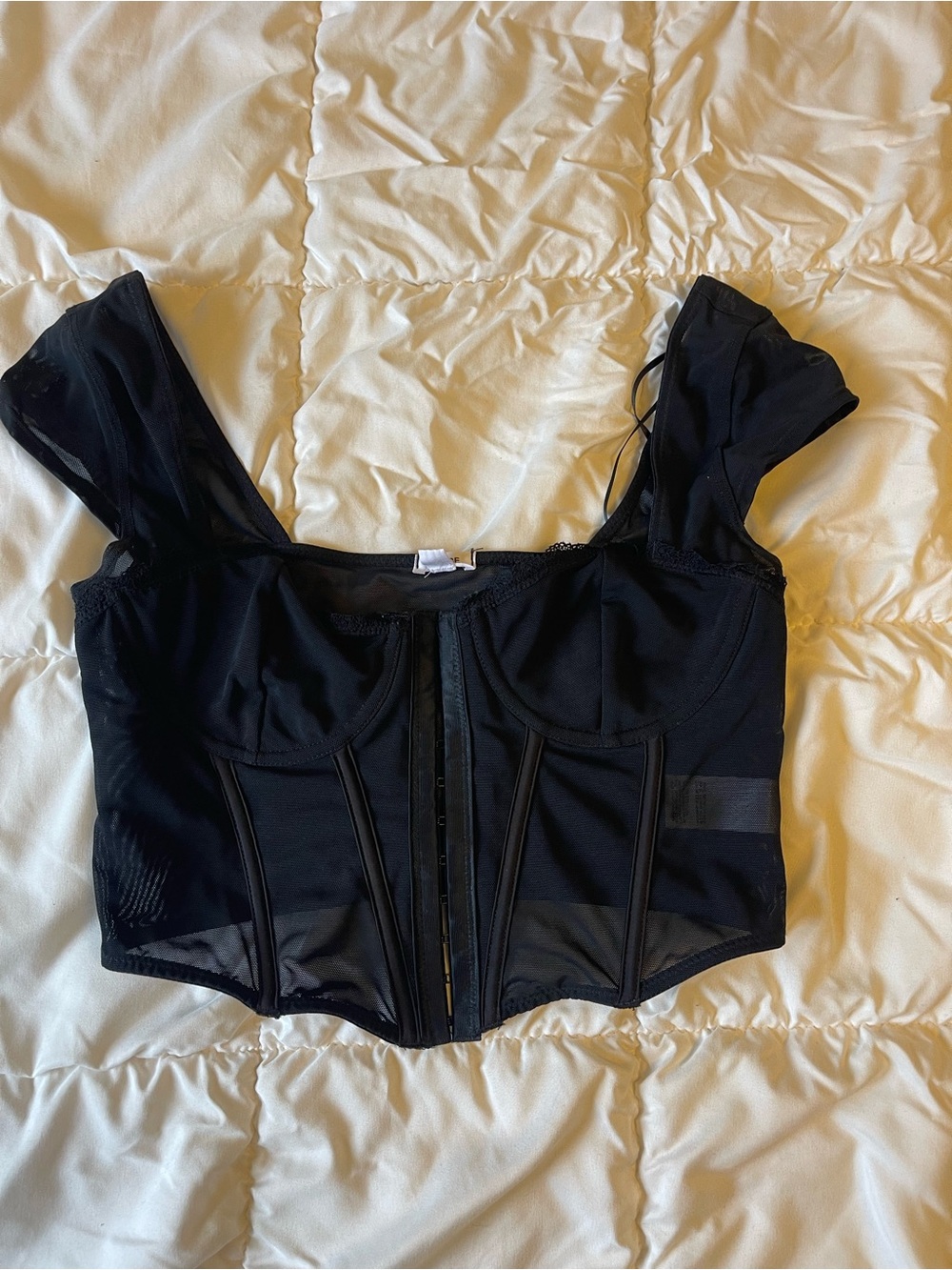 Garage Black Mesh Corset Crop Top